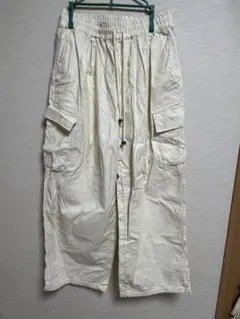 ホワイト カーゴパンツ レディース ゴム入りウエスト