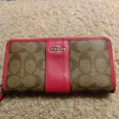 ★COACH モノグラム 長財布 ブラウン/ピンク