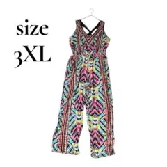 おしゃれ❣️マルチカラー幾何学模様オールインワン 3XL