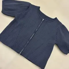 レディース 半袖 リブニット ダブルジップ　ニット