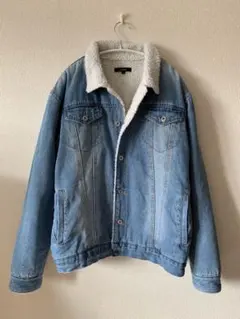 ボア襟付きデニムジャケット　ライトブルーL