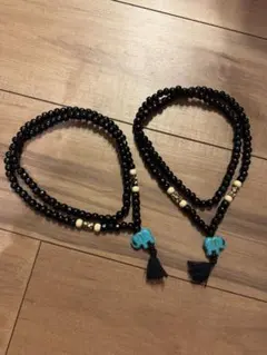 黒いビーズの象モチーフネックレス2本セット