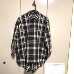 今日だけ価格。アメリカンホリックブラウン白チェック柄綿100%チュニックブラウス