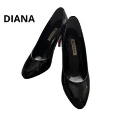 DIANA ブラック ポインテッドトゥ ハイヒール レッドソール エナメル　24