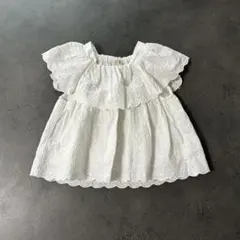 petit main プティマイン　白　ホワイト レース フリル トップス　80