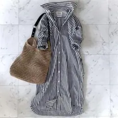 美品＊ビームスボーイ ストライプボタンダウンロングスリーブワンピース