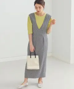 BEAMS HEART◆麻混ギンガムチェックワンピース／ジャンスカ◆NAVY◆M