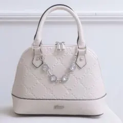 pium ピウム ビジュー付き モノグラムミニバッグ ピンクベージュ