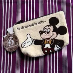 【新品タグ付き】ディズニーリゾート ミッキー サガラポーチ 35周年 ベージュ