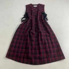 ワンピース　チェック柄　Y2K　赤　黒　かわいい　ウール