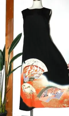 留袖　ジャンパースカート　ワンピース　手書き友禅染　正絹　493　夢ちりめん