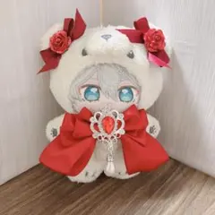 10㎝ちびぐるみ にじぱぺっと ぬい服 うさ耳ボンネット いちご赤6