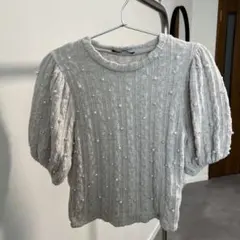 ZARA パール付きグレー半袖ニット