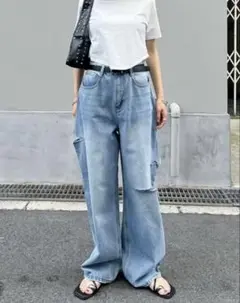 リエディ　サイドスリットワイドストレート コットンデニムパンツ　ＳＣサイズ