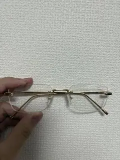 FLEXリムレスゴールドメタルフレーム 四角形メガネ