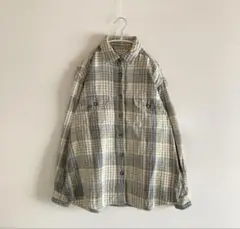 長袖　ネルシャツ　ホワイト　ベージュ