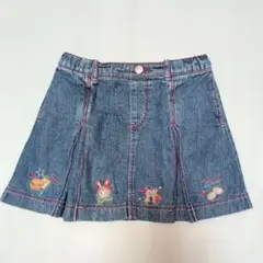 110★メゾピアノ★ベリーちゃん刺繍！箱ひだデニムスカート★