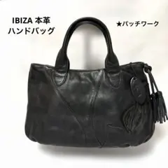 美品 IBIZA イビザ 本革 トートバッグ 花柄パッチワーク ブラック 美品 IBIZA イビザ 本革 トートバッグ 花柄パッチワーク ブラック