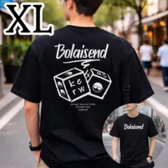 メンズ Tシャツ デザインダイス バックプリント ストリート サイコロ ブラック