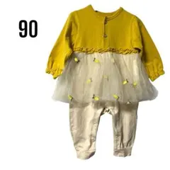 新品 ベビー服 90 女の子 ロンパース チュールワンピ イエロー 春 可愛い
