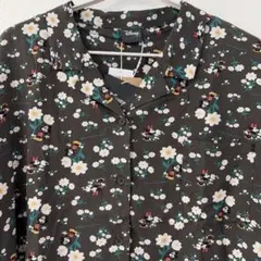 新品 ディズニー ミッキー ミニー 花柄 アロハシャツ LL 濃灰