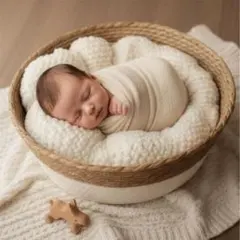 【限定値下げ中】【ニューボーンフォト】カゴ　クッションセット 円型　38cm