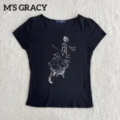 エムズグレイシー レース リボン ビジュー カットソー 半袖 Tシャツ M 黒のサムネイル