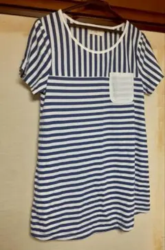 新品未使用　ストライプ 半袖Tシャツ　L　チュニック　ネイビー&ホワイトボーダー
