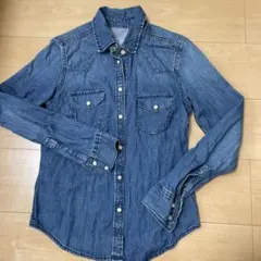 長袖 デニムシャツ ウエスタンシャツ ブルー