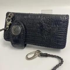 GOD VALLEY クロコ型押し ロングウォレット ウォレットチェーン付希少品 大幅値下】GOD VALLEY クロコ型押し ロングウォレットチェーン付希少品