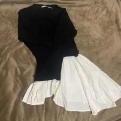 レイヤードデザイン長袖トップス 黒/シンプル