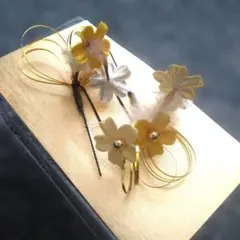 髪飾り かんざし 花 水引 ゴールド系