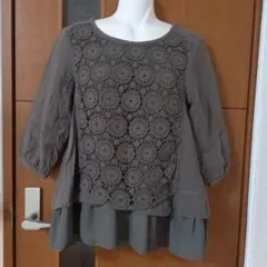 【古着】リブインコンフォート　フェリシモ　グレー七分袖トップス　チュニック　M