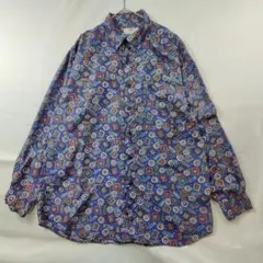 ジャンルイフラデ　長袖シャツ　総柄　ヴィンテージ　シルク　紺　L