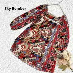 ✨美品✨スカイボンバー チュニック 七分袖 総柄 個性的 シアー素材 ゆったり