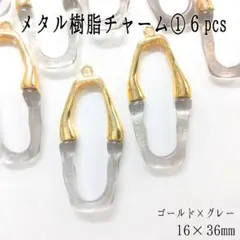 メタル樹脂チャーム①６pcs ゴールド×グレー
