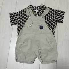 100cm 柄シャツ　オーバーオール　2点セットのサムネイル