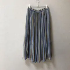 【Gleefulグリーフル】美品　青と黄のストライプ プリーツロングスカート M