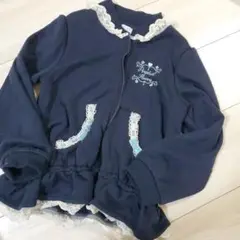 ネイビー レース装飾 パーカー