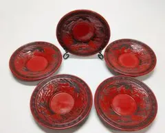 堆朱 茶托5点セット