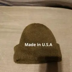 オリーブグリーン ニット帽 100%アクリル　Made in USA