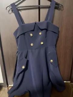 ネイビー ダブルボタン サロペット