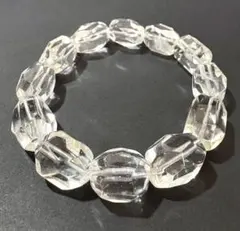 高品質 天然水晶 多面カットブレスレット 13-15mm 内径19cm｜大玉