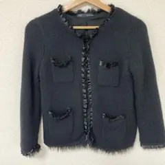 IENA ブラック ノーカラージャケット
