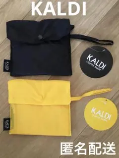 カルディ エコバッグ　新品　タグ付き バッグ　黒　黄