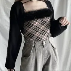 ボレロセットファーチェックトップス