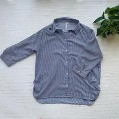 【HK WORKS LONDON】ストライプ柄 長袖シャツ ネイビー LLのサムネイル
