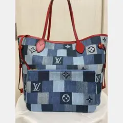 美品LOUIS VUITTON ルイヴィトン パッチワークデニムネヴァーフルMM 