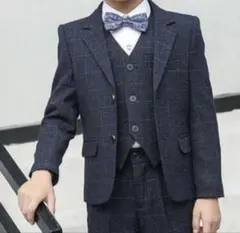 フォーマルスーツ5点セット（ダークネイビー）150cm チェック柄