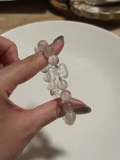 ふんわり桜色＊スターローズクォーツと白水晶リボン、レース風ロンデル ブレスレット